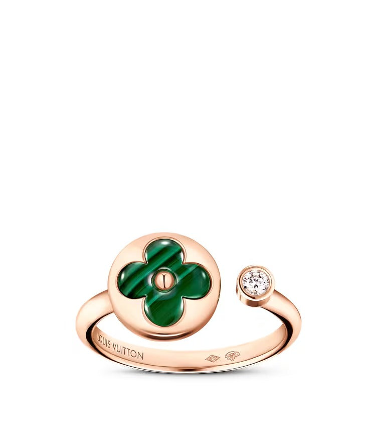 Color Blossom Mini Sun Ring, Pink Gold, Malachite and Diamond