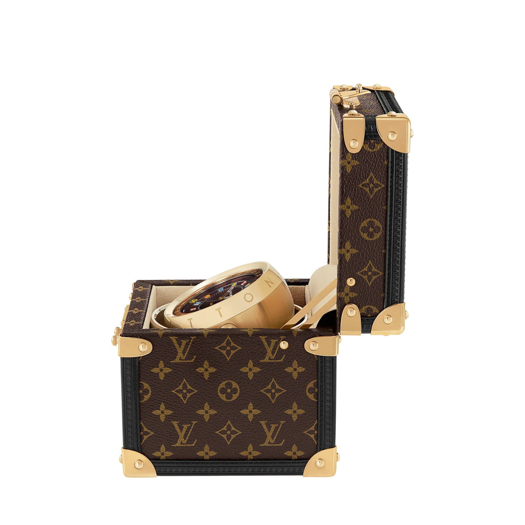 Trunk Table Clock, Quartz, 80mm, Brass, Monogram