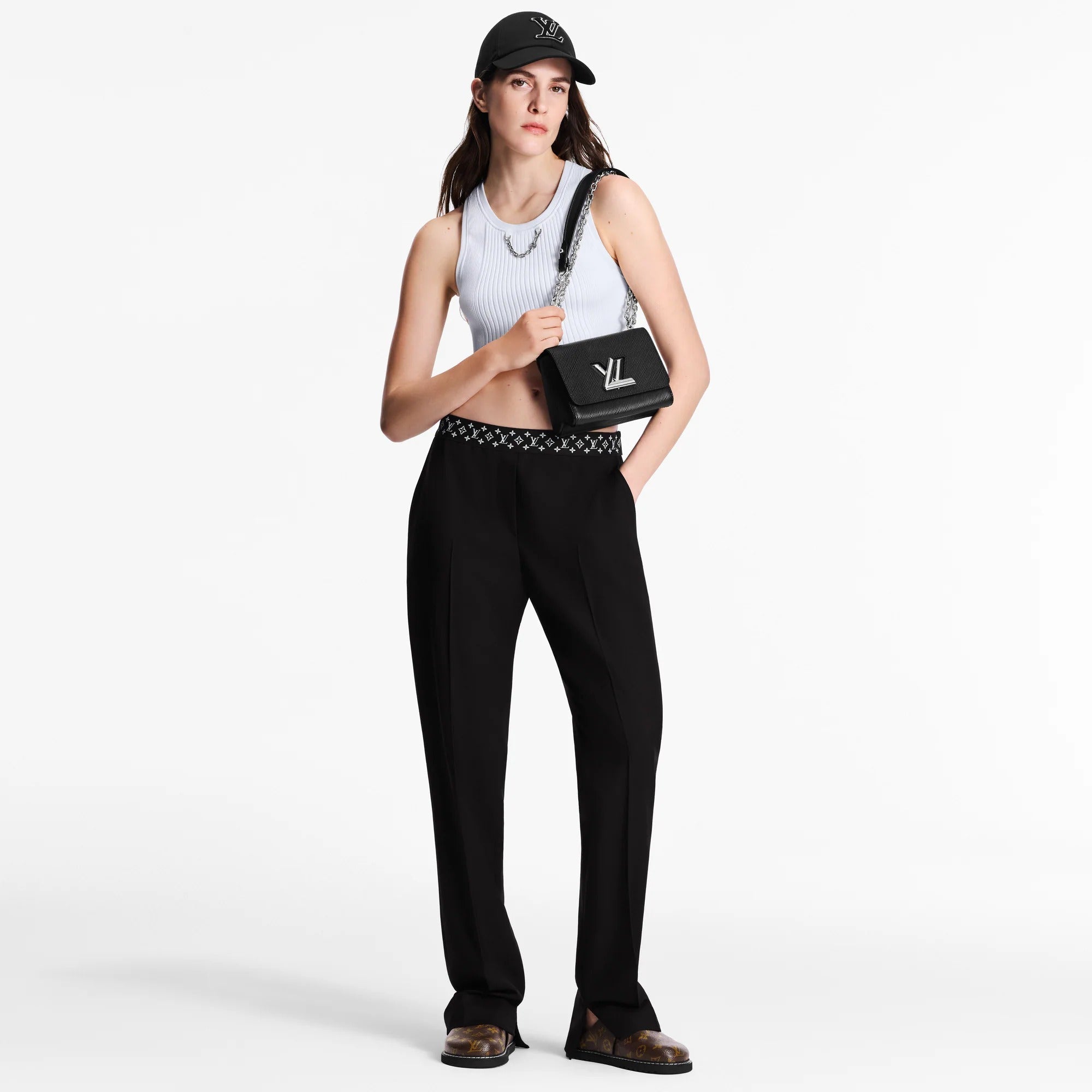 Straight Cut Pants With Monogram Elastic Belt