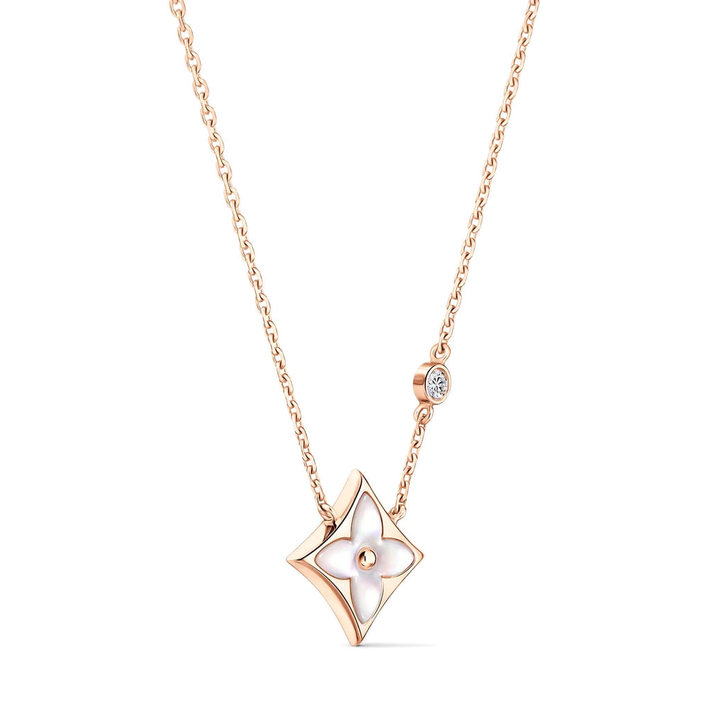 Color Blossom BB Star Pendant, Pink Gold, White Mother-of-Pearl and Diamond