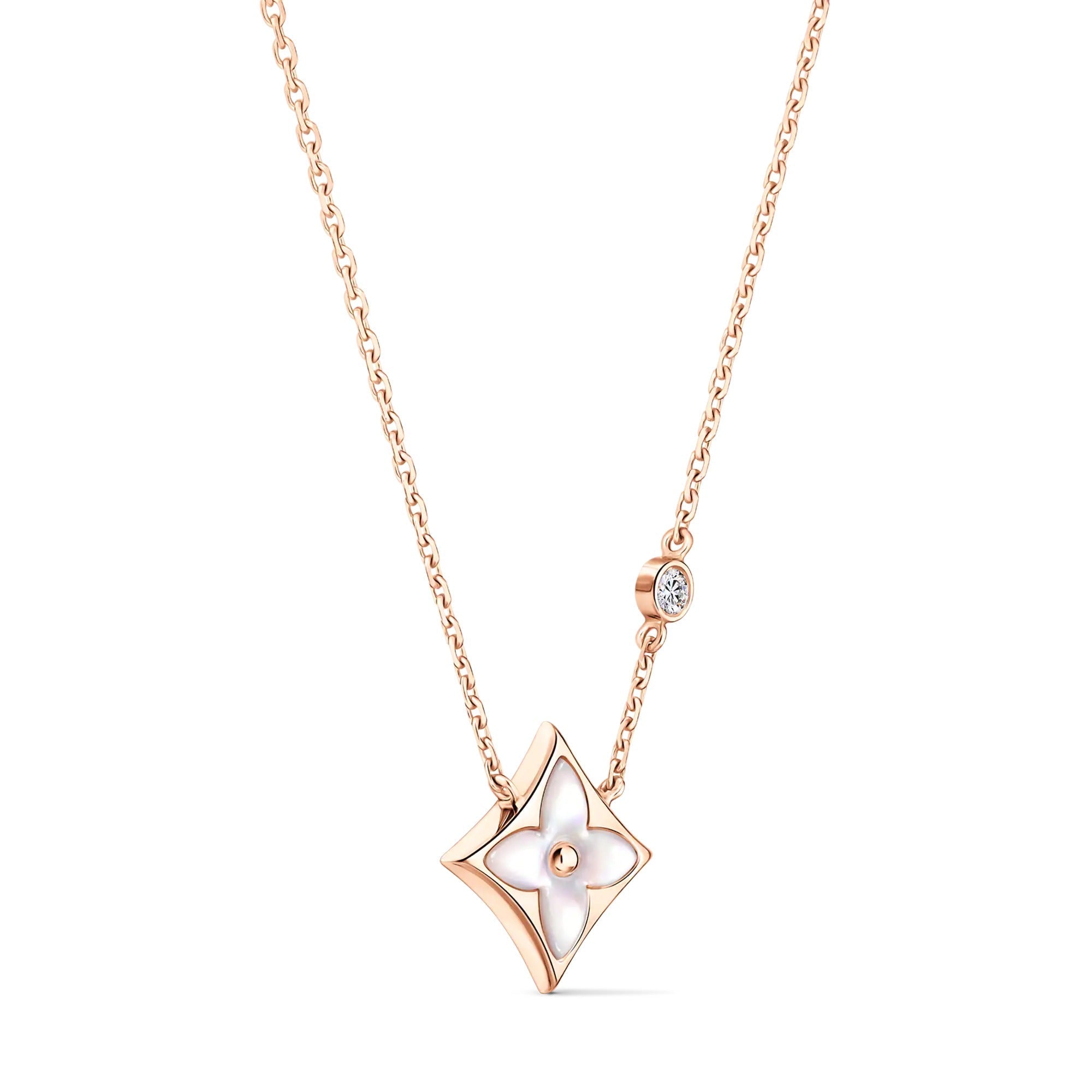 Color Blossom BB Star Pendant, Pink Gold, White Mother-of-Pearl and Diamond