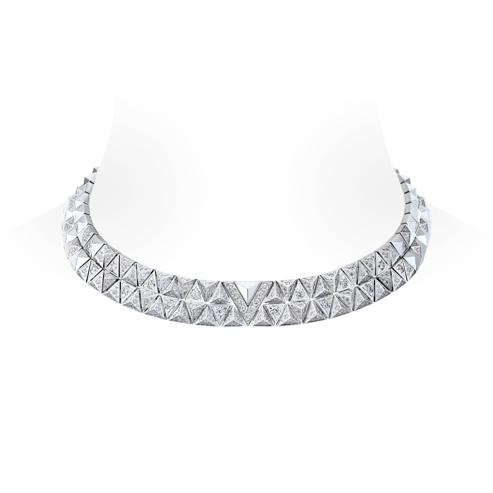 Pure V Two-Row Necklace, White Gold and Diamonds