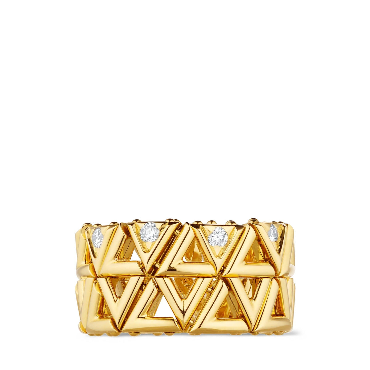 LV Volt Mesh Ring, Yellow Gold And Diamonds