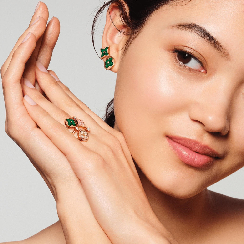 Color Blossom Mini Sun Ring, Pink Gold, Malachite and Diamond