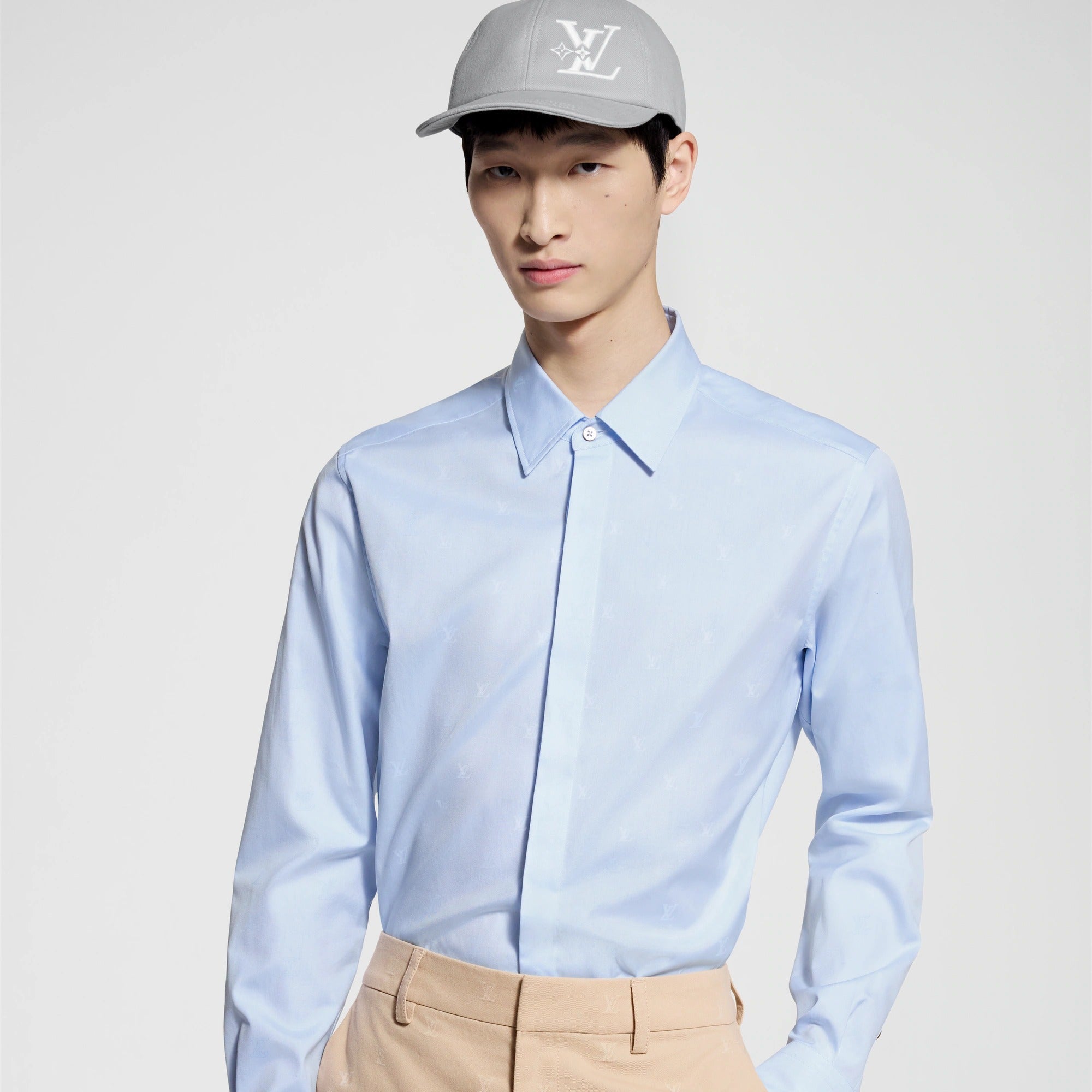 LV Blason Printed Cotton Long-Sleeved Oxford Shirt