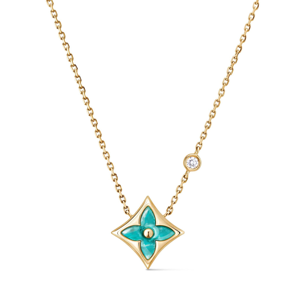 Color Blossom BB Star Pendant, Yellow Gold, Amazonite and Diamond