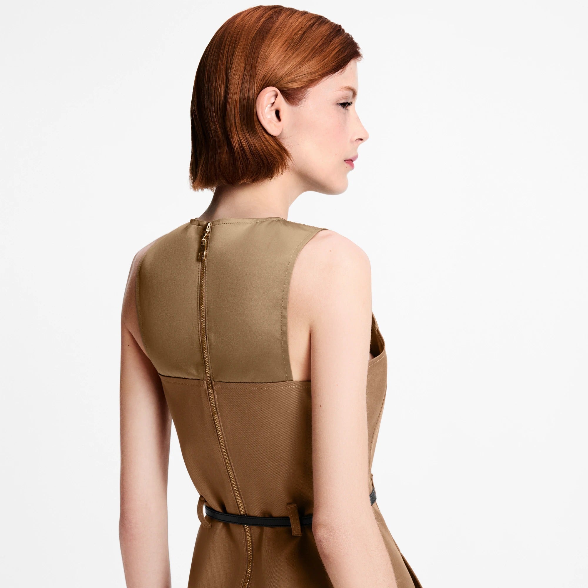 Bi-Material Belted Dress