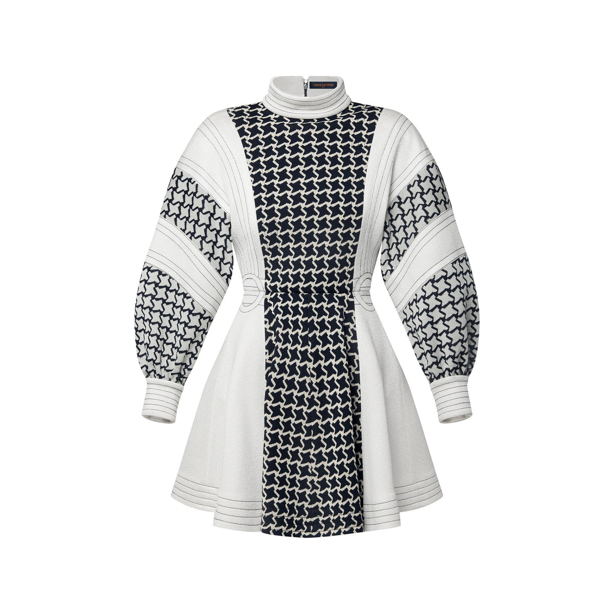 Honeycomb Jacquard Balloon Sleeve Dress