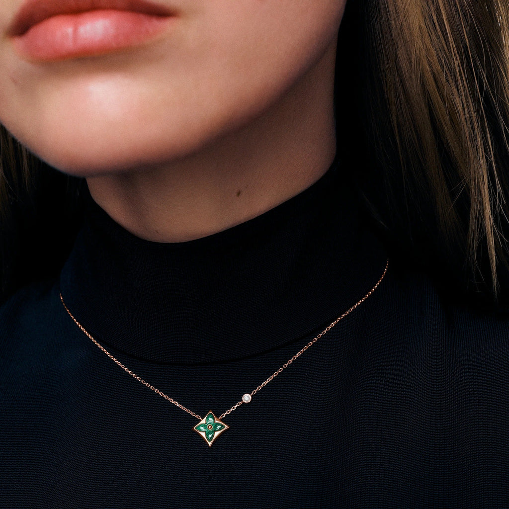 Color Blossom BB Star Pendant, Pink Gold, Malachite and Diamond