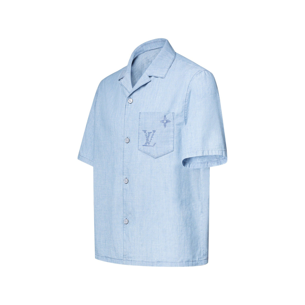 Embroidered Signature Chambray Short-Sleeved Shirt