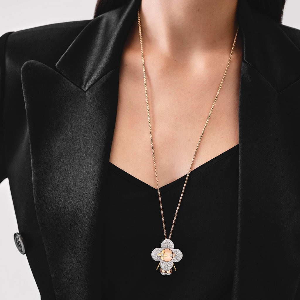 Vivienne large pendant, 3 golds & diamonds pavage