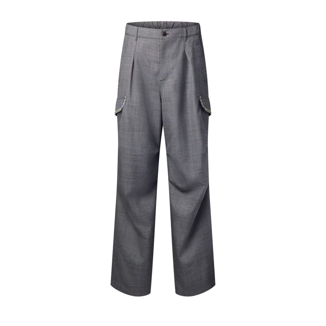 Check Embroidered Cargo Pants