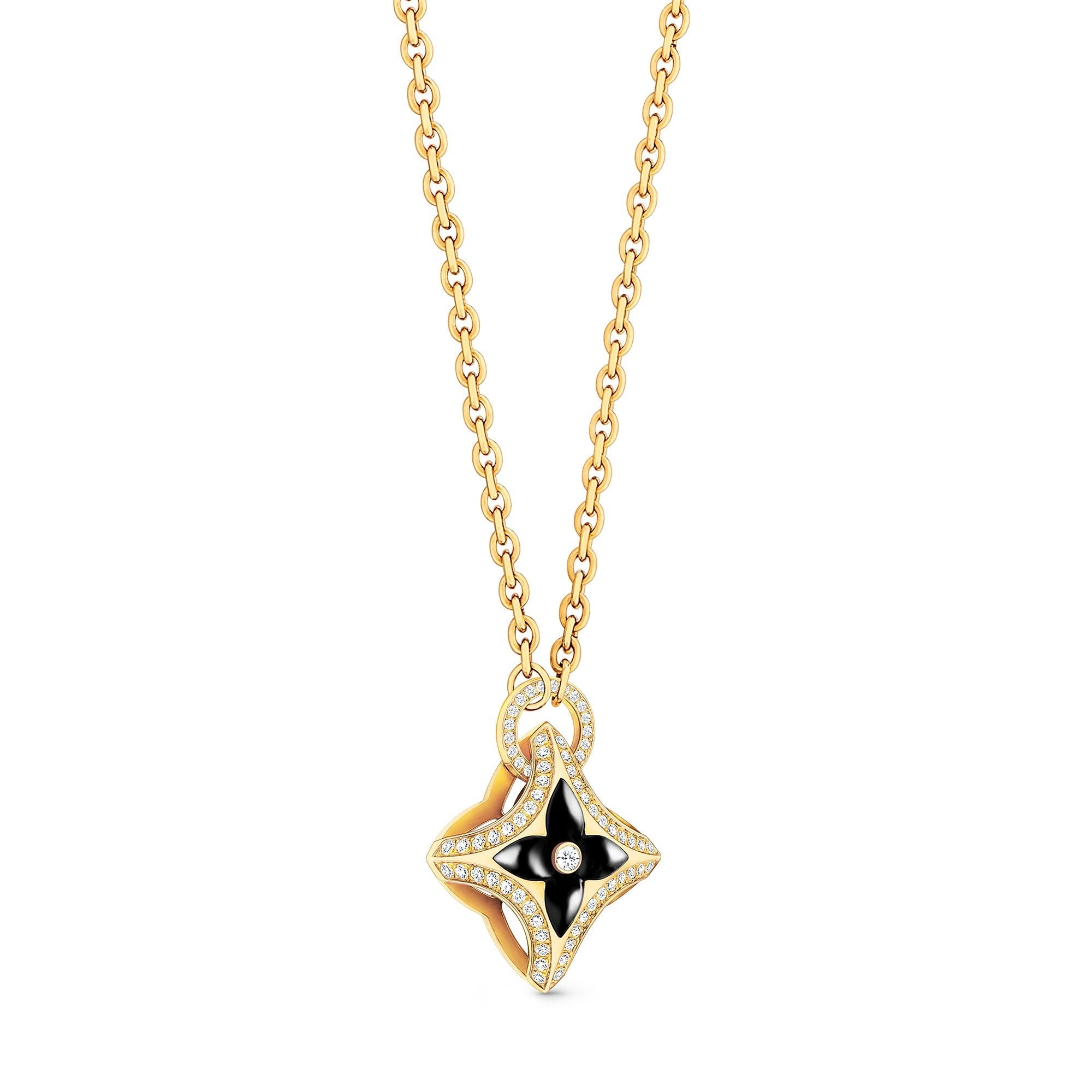 Ever Blossom Pendant, Yellow Gold, Onyx & Diamonds