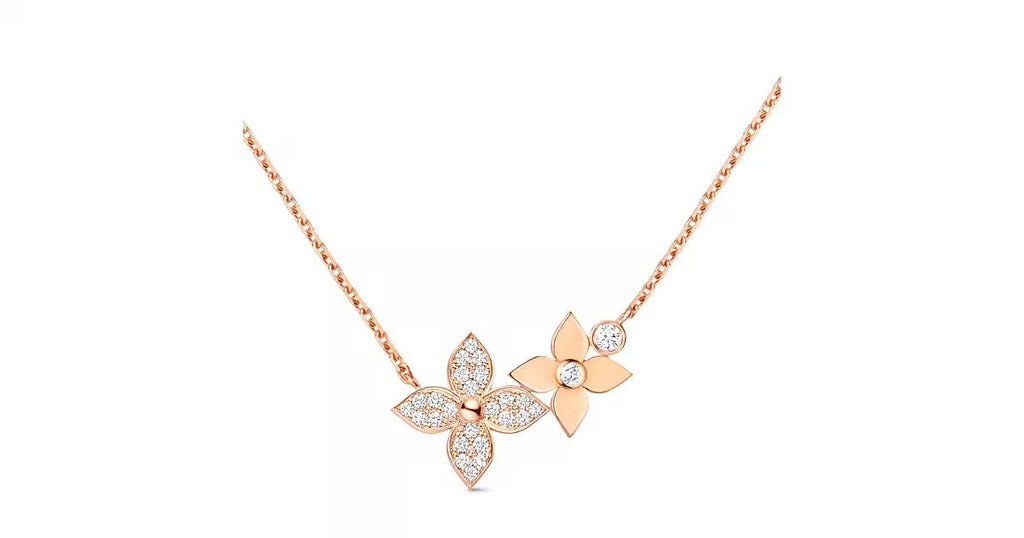 Idylle Blossom Necklace, Pink Gold and Diamonds