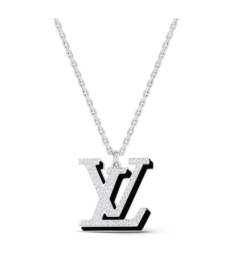 LV Large Pendant, White Gold, Diamonds and Black Lacquer