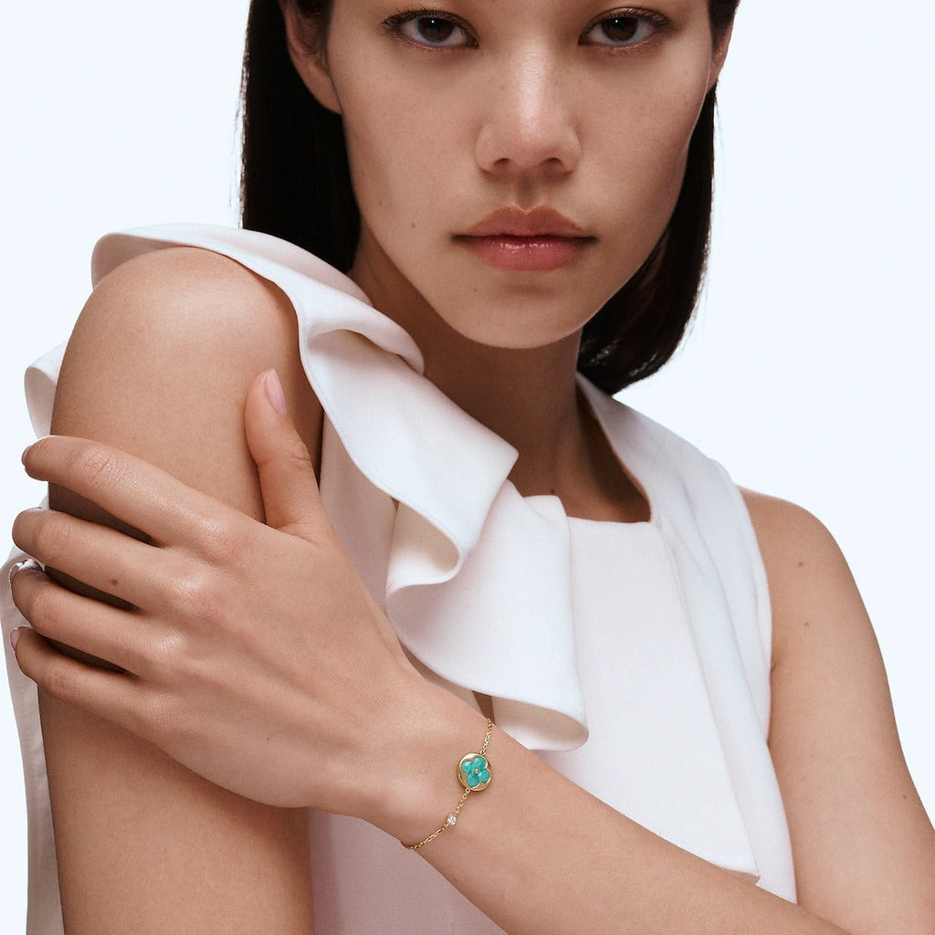 Color Blossom BB Sun Bracelet, Yellow Gold, Amazonite and Diamond