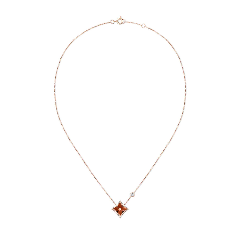 Color Blossom BB Star Pendant, Pink Gold, Cornelian and Diamond