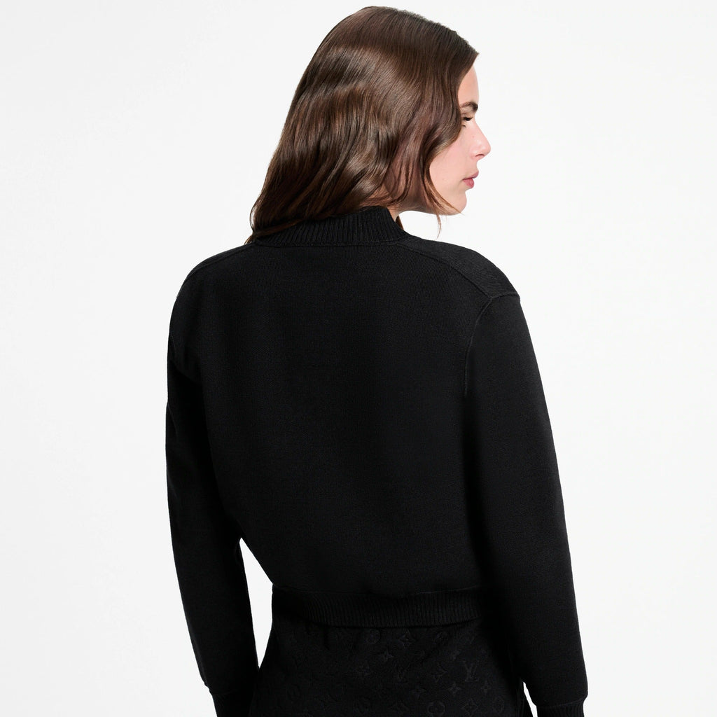 Monogram Accent Zip-Up Knit Jacket