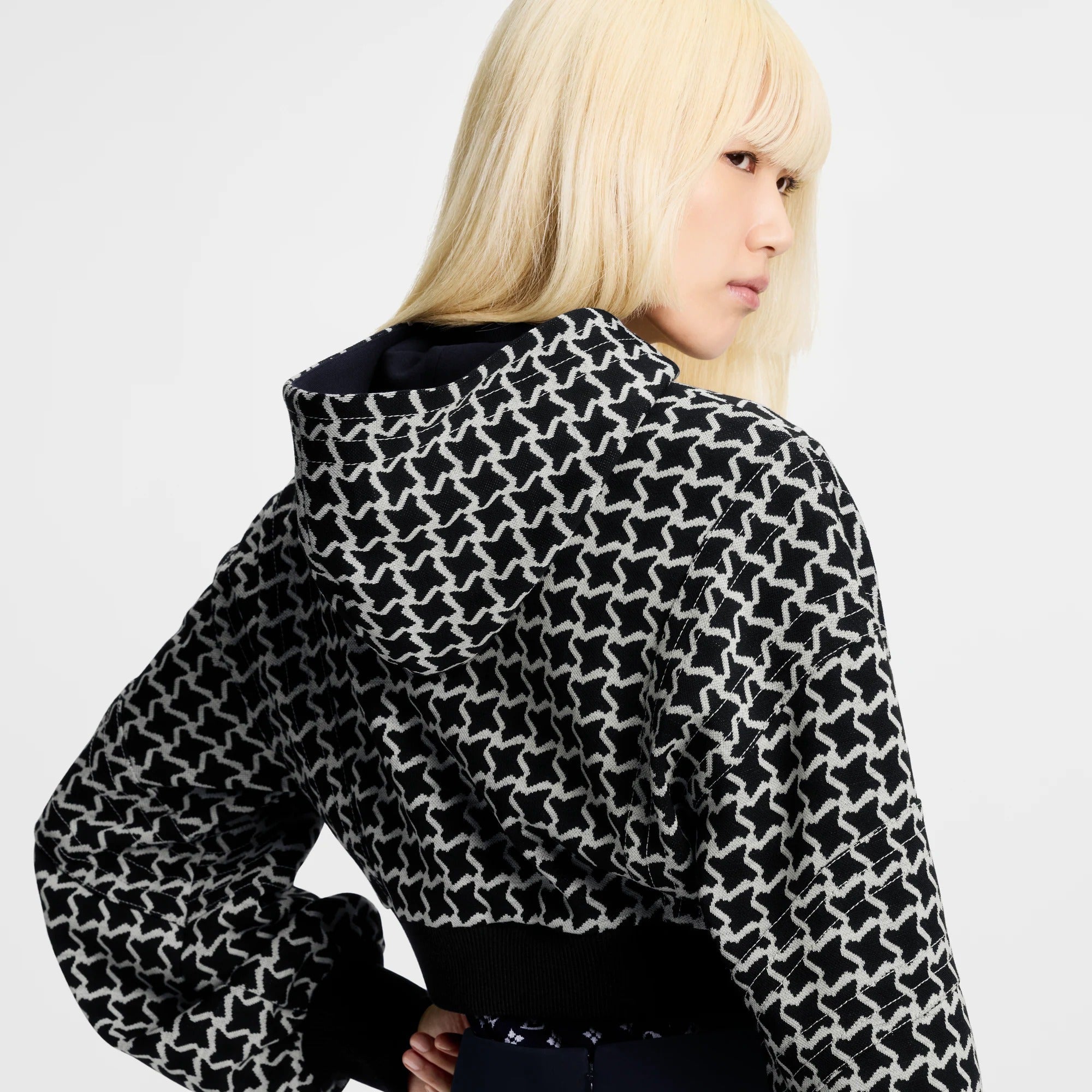 Cropped Honeycomb Jacquard Bomber Jacket