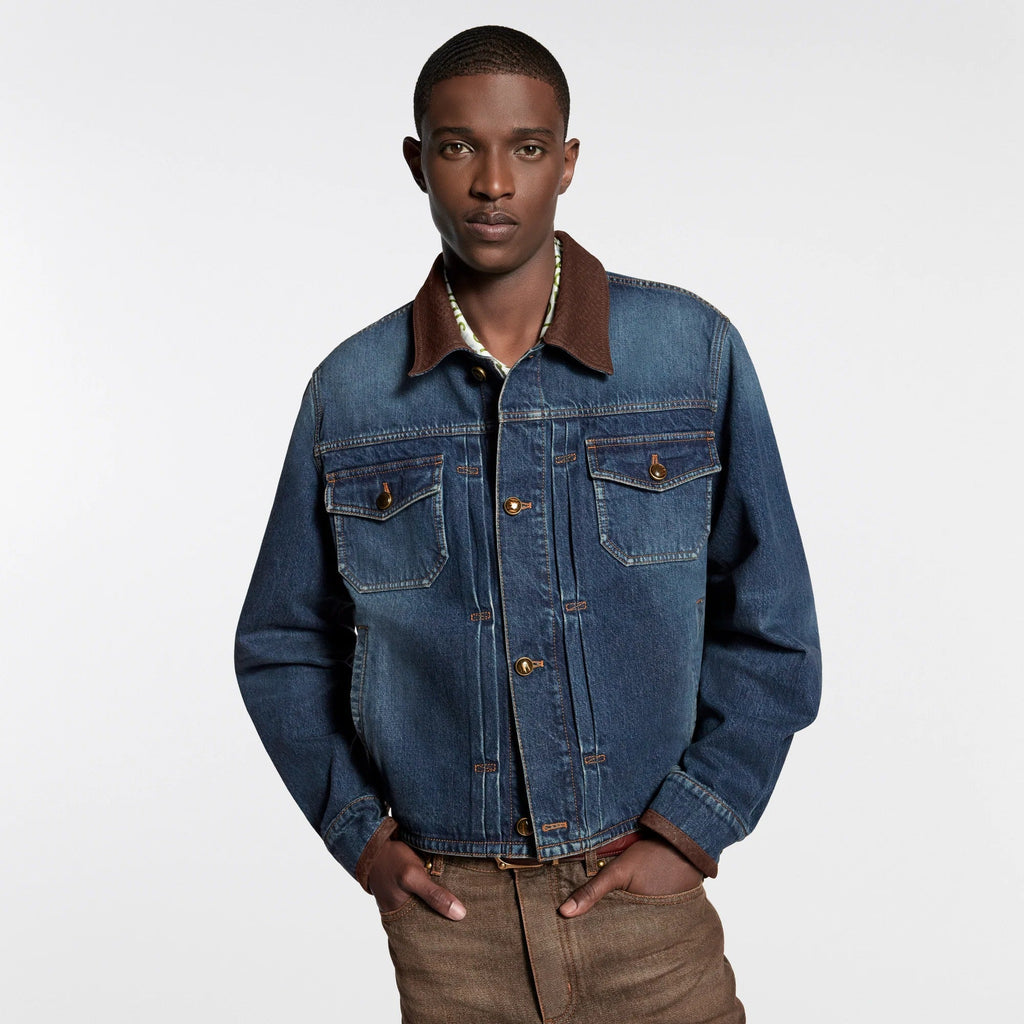 Denim Jacket With Leather Signature Details