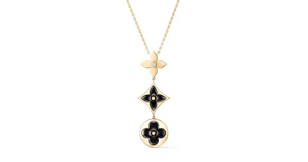 Color Blossom M Star and Sun Multi-Motif Pendant, Yellow Gold, Onyx and Diamond
