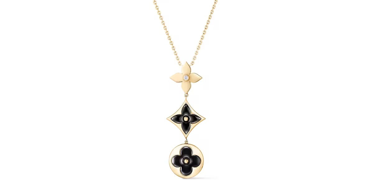 Color Blossom M Star and Sun Multi-Motif Pendant, Yellow Gold, Onyx and Diamond