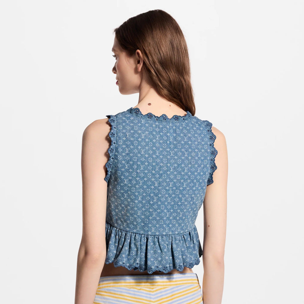 Monogram Denim Peplum Crop Top
