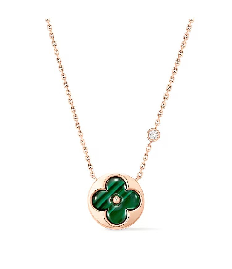 Color Blossom BB Sun Pendant, Pink Gold, Malachite and Diamond