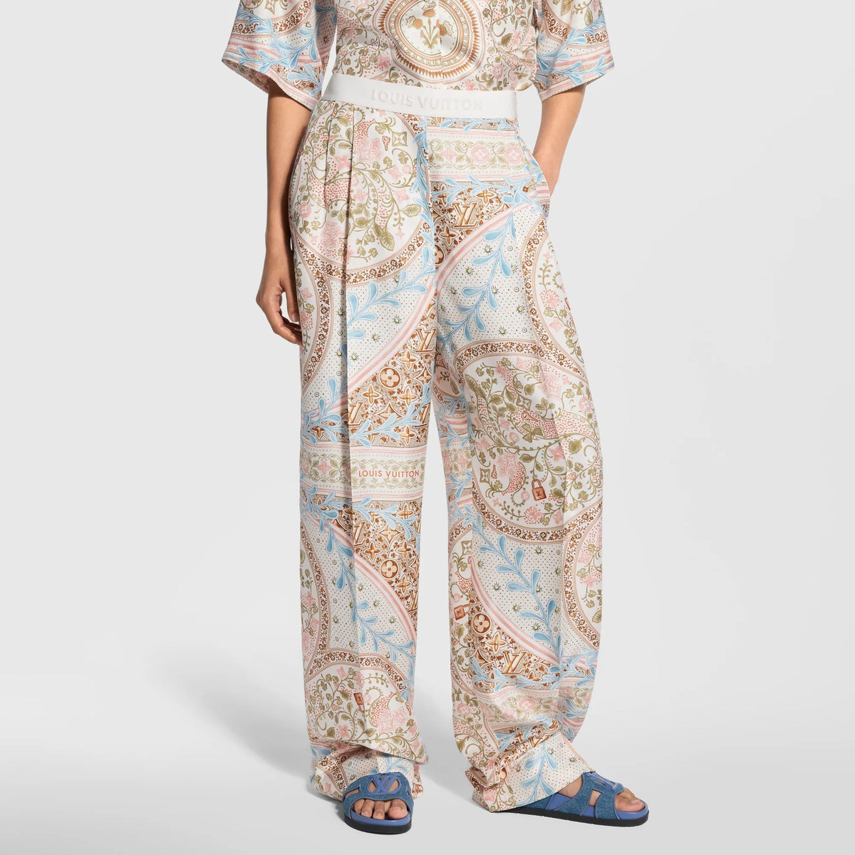 Flower Foulard Wide-Cut Pants