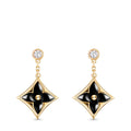 Color Blossom BB Star Earrings, Yellow Gold, Onyx and Diamonds