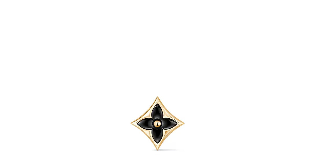 Color Blossom BB Star Ear Stud, Yellow Gold and Onyx - Per Unit