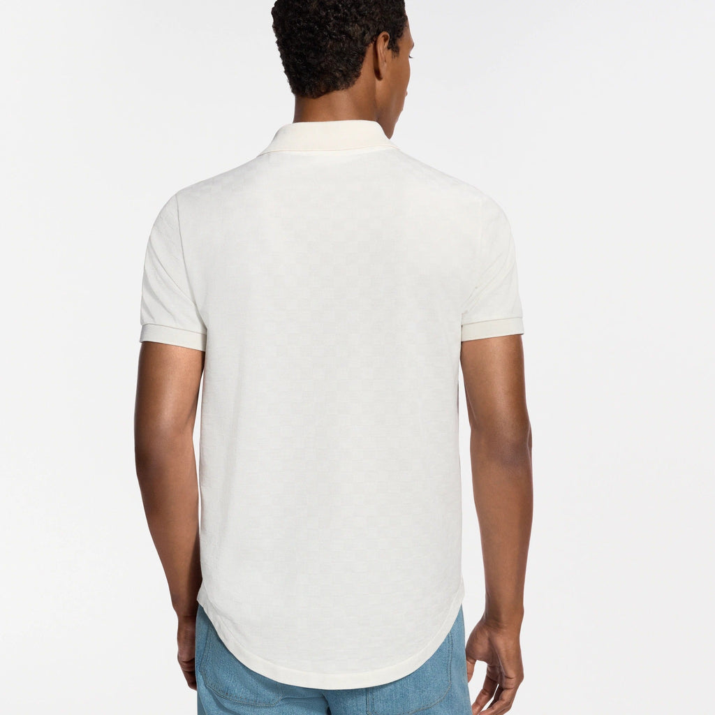 Silk-Cotton Damier Pique Polo Shirt