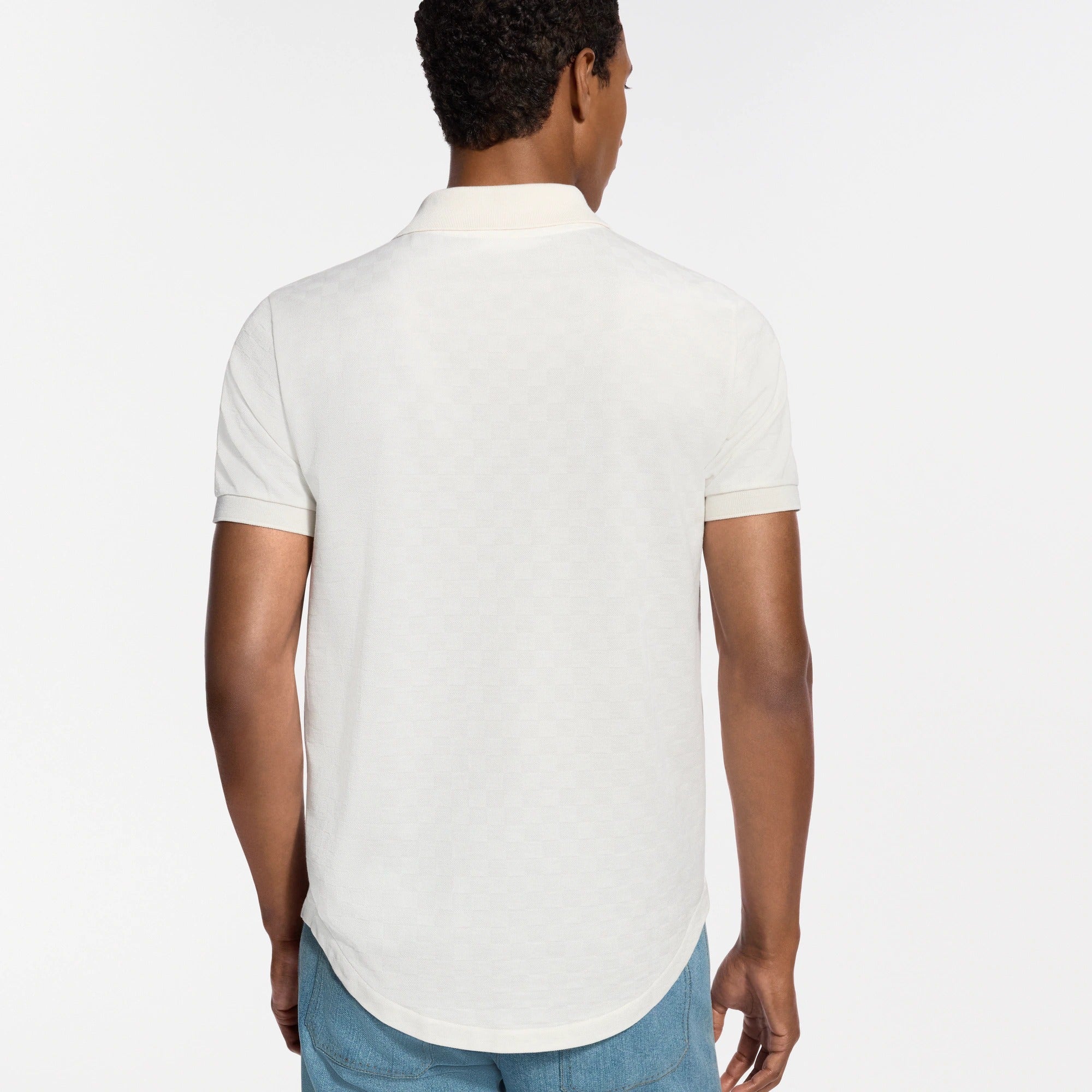 Silk-Cotton Damier Pique Polo Shirt