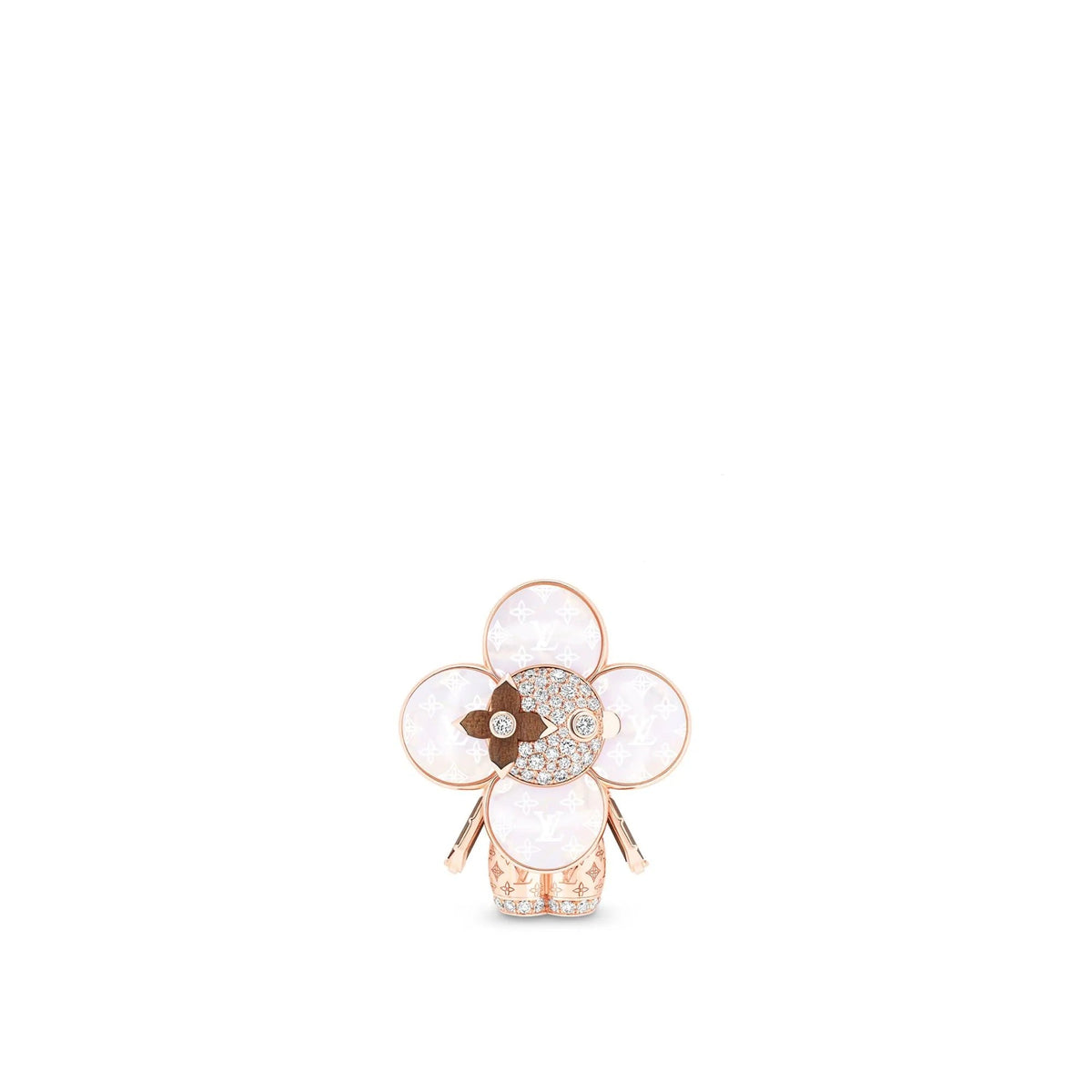 Vivienne Monogram Pendant, Pink Gold, Mother-Of-Pearl, Wood & Diamonds