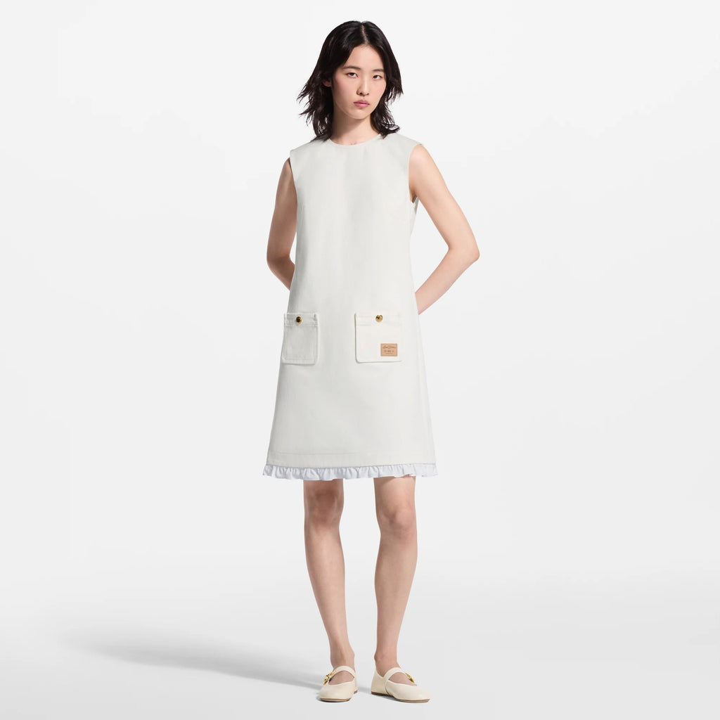 Ruffle Trim Denim Dress
