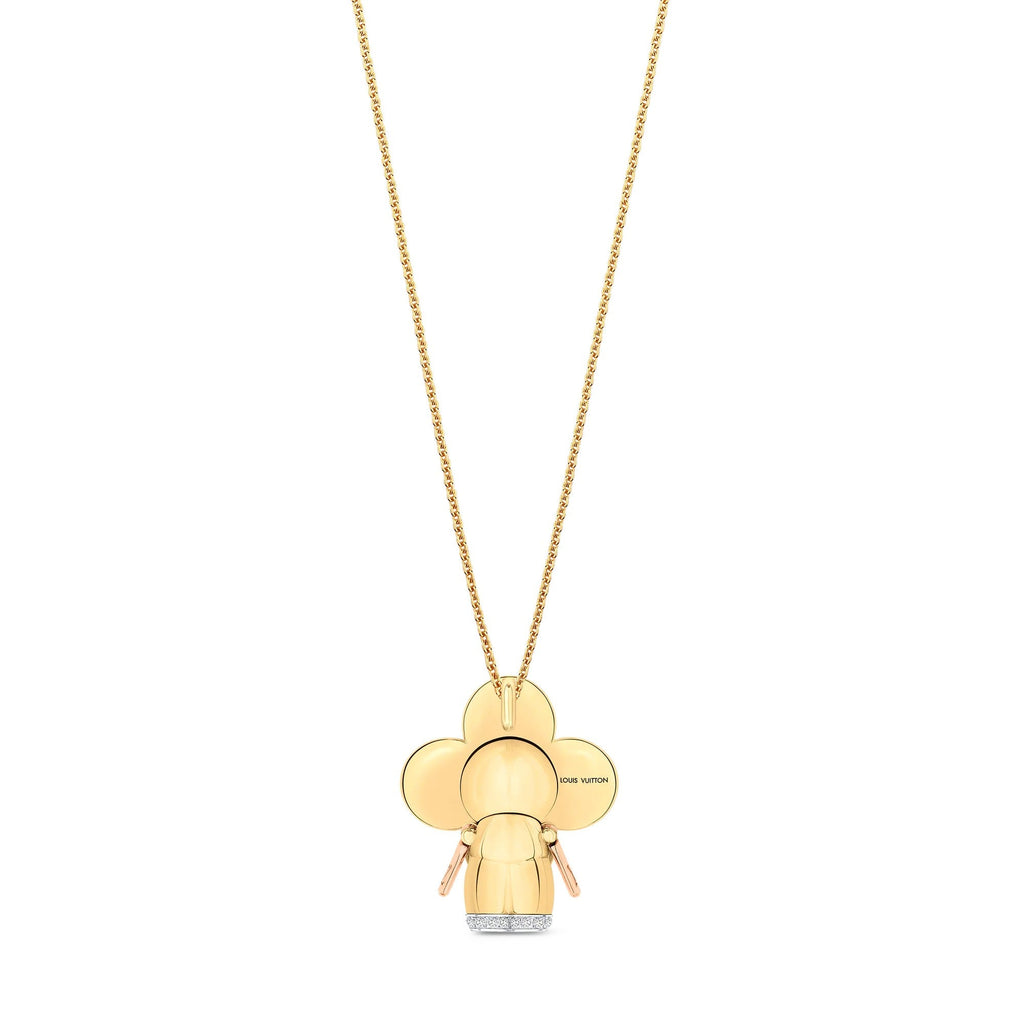Vivienne pendant, 3 golds, red lacquer & diamonds