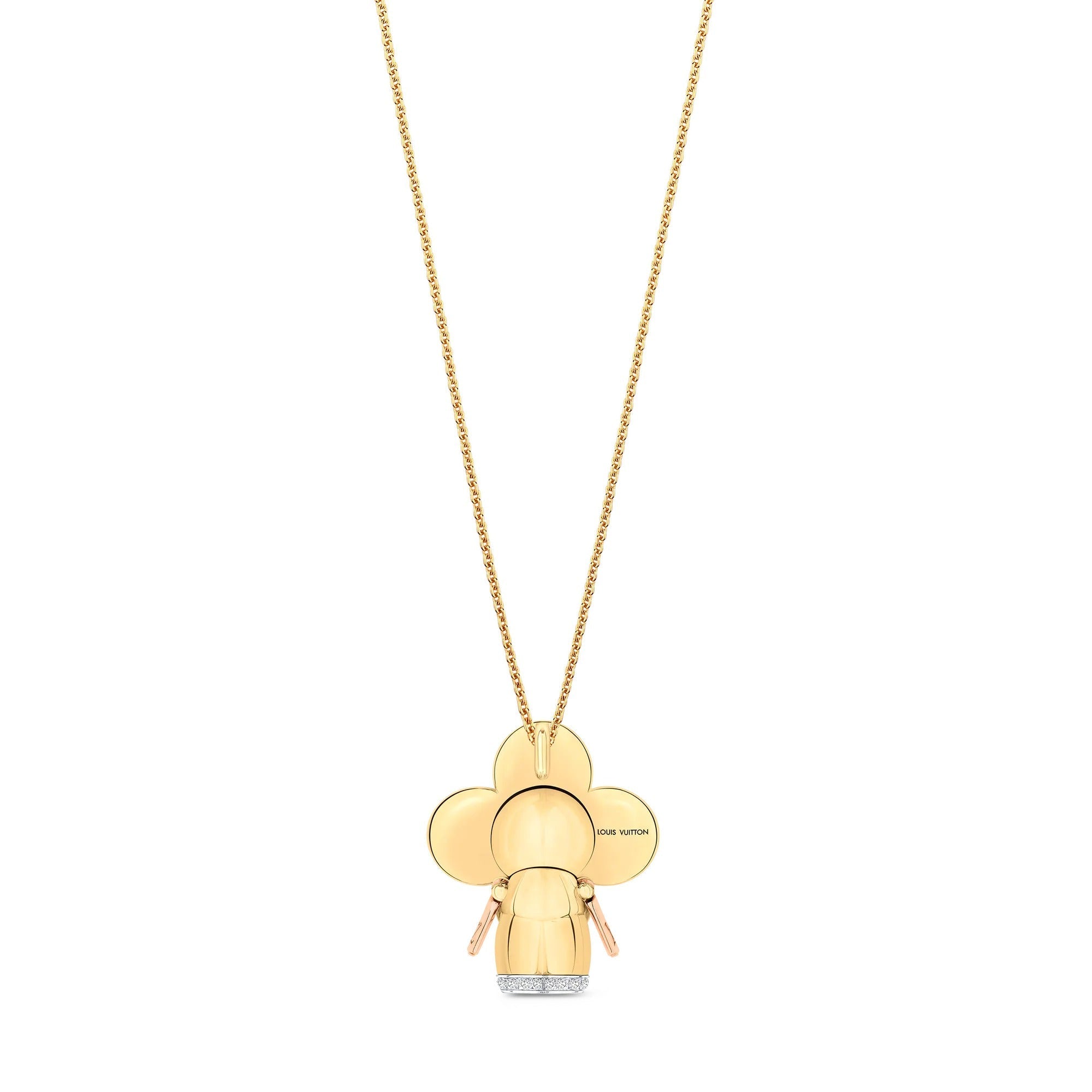 Vivienne pendant, 3 golds, red lacquer & diamonds
