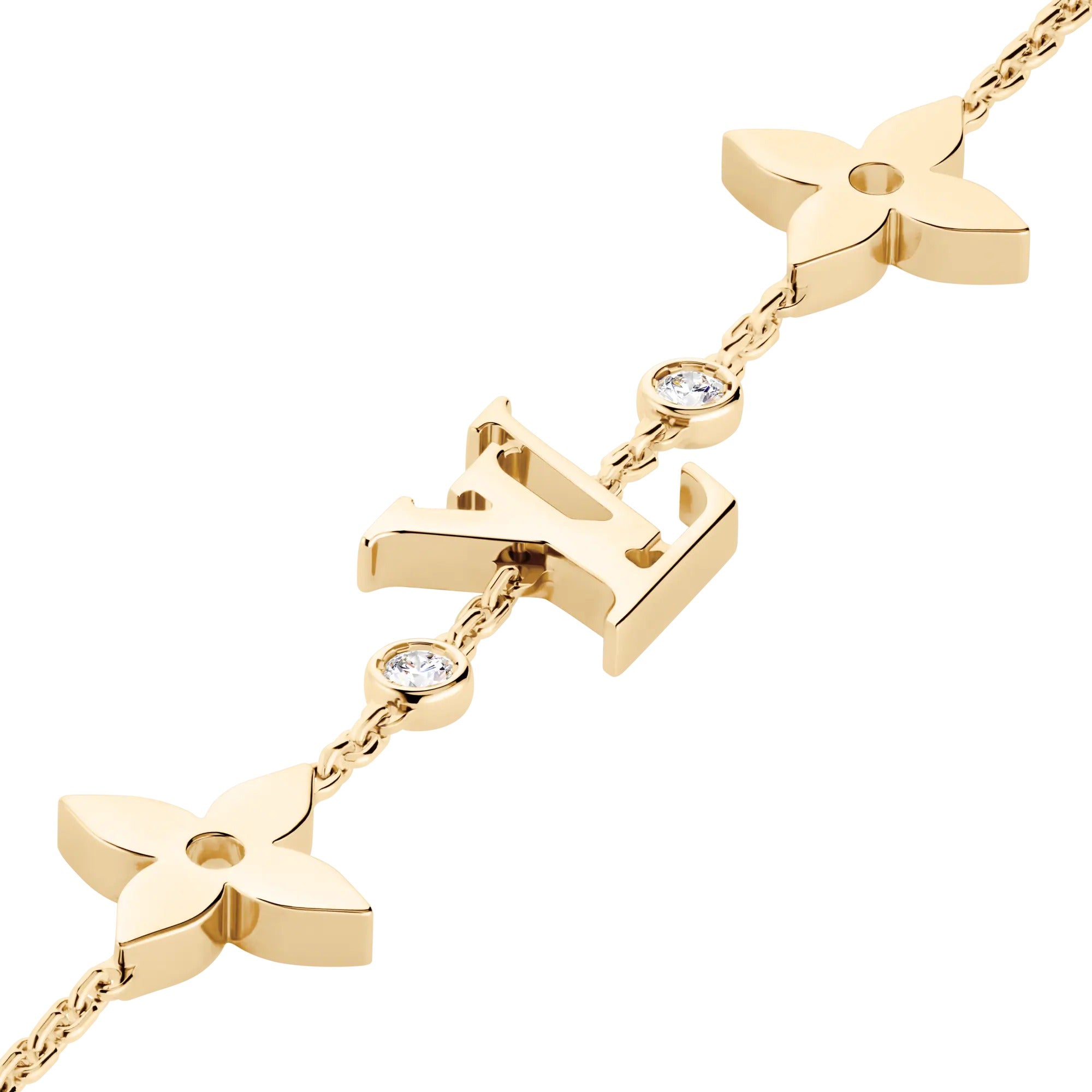 Idylle Blossom Monogram Bracelet, Yellow Gold and Diamonds