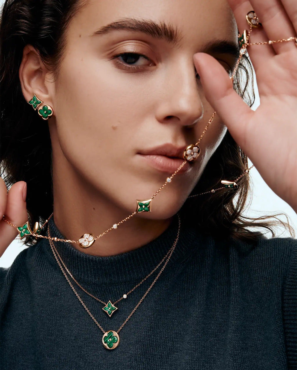 Color Blossom BB Sun Ear Stud, Pink Gold and Malachite - Per Unit