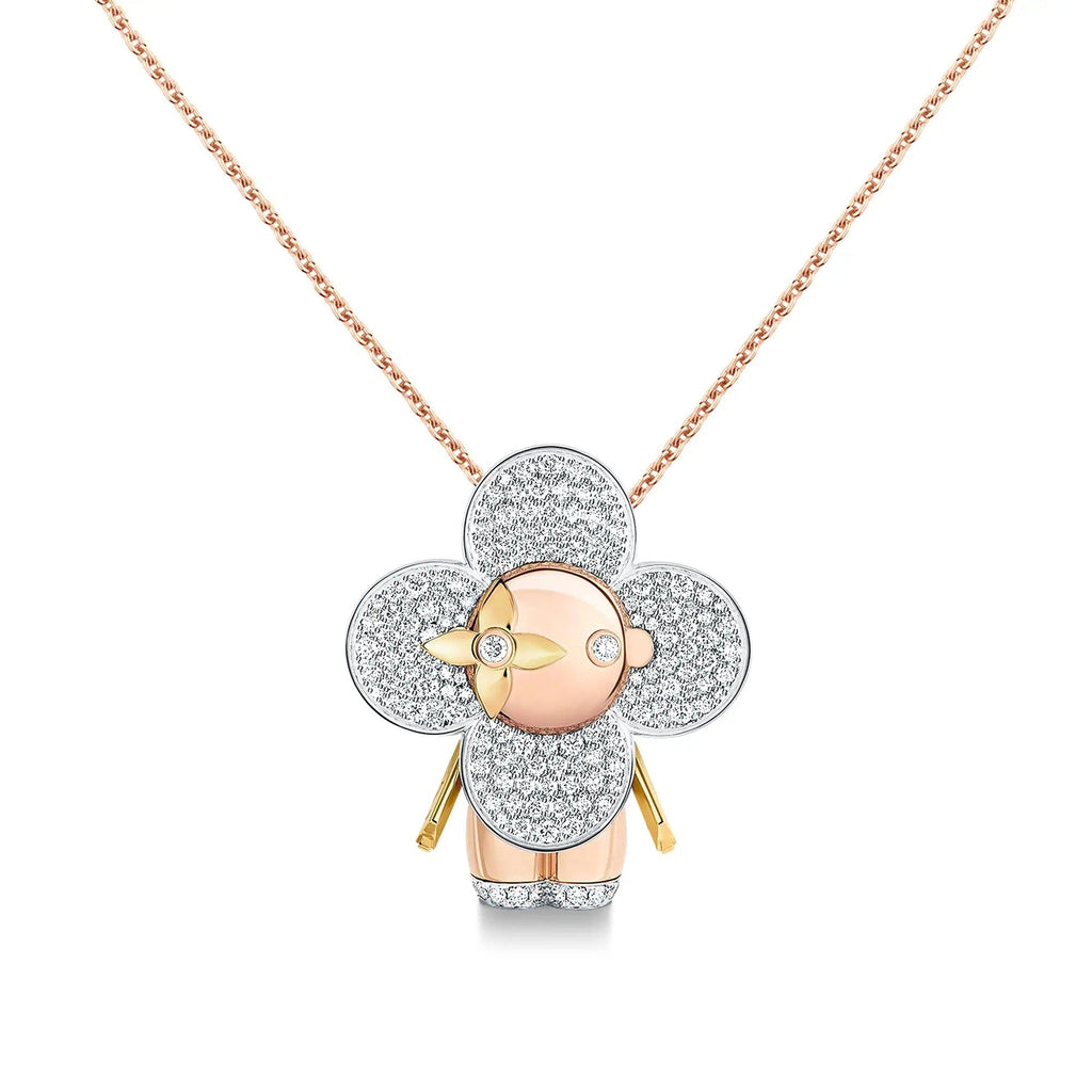 Vivienne large pendant, 3 golds & diamonds pavage