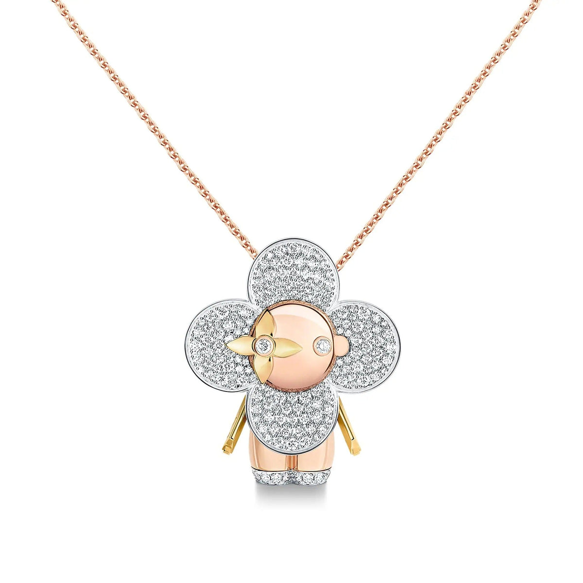 Vivienne large pendant, 3 golds & diamonds pavage