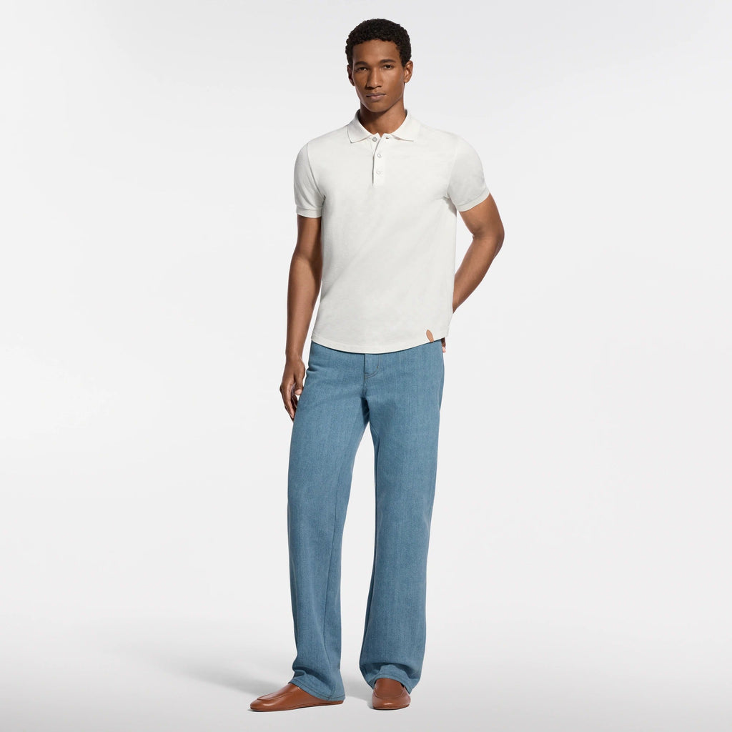 Silk-Cotton Damier Pique Polo Shirt