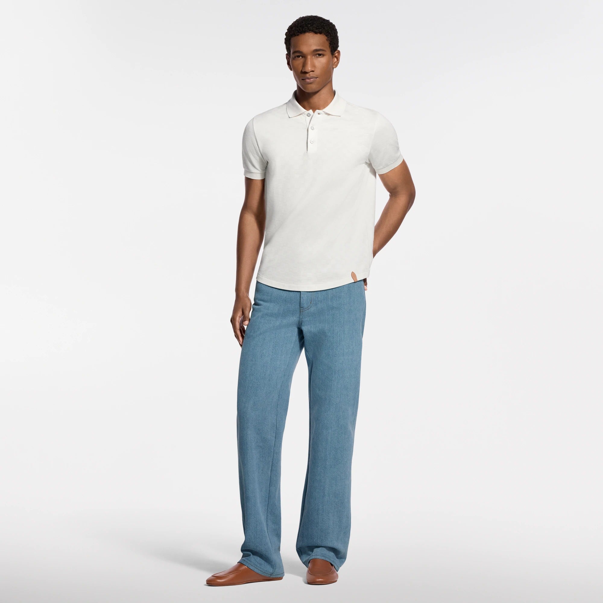 Silk-Cotton Damier Pique Polo Shirt