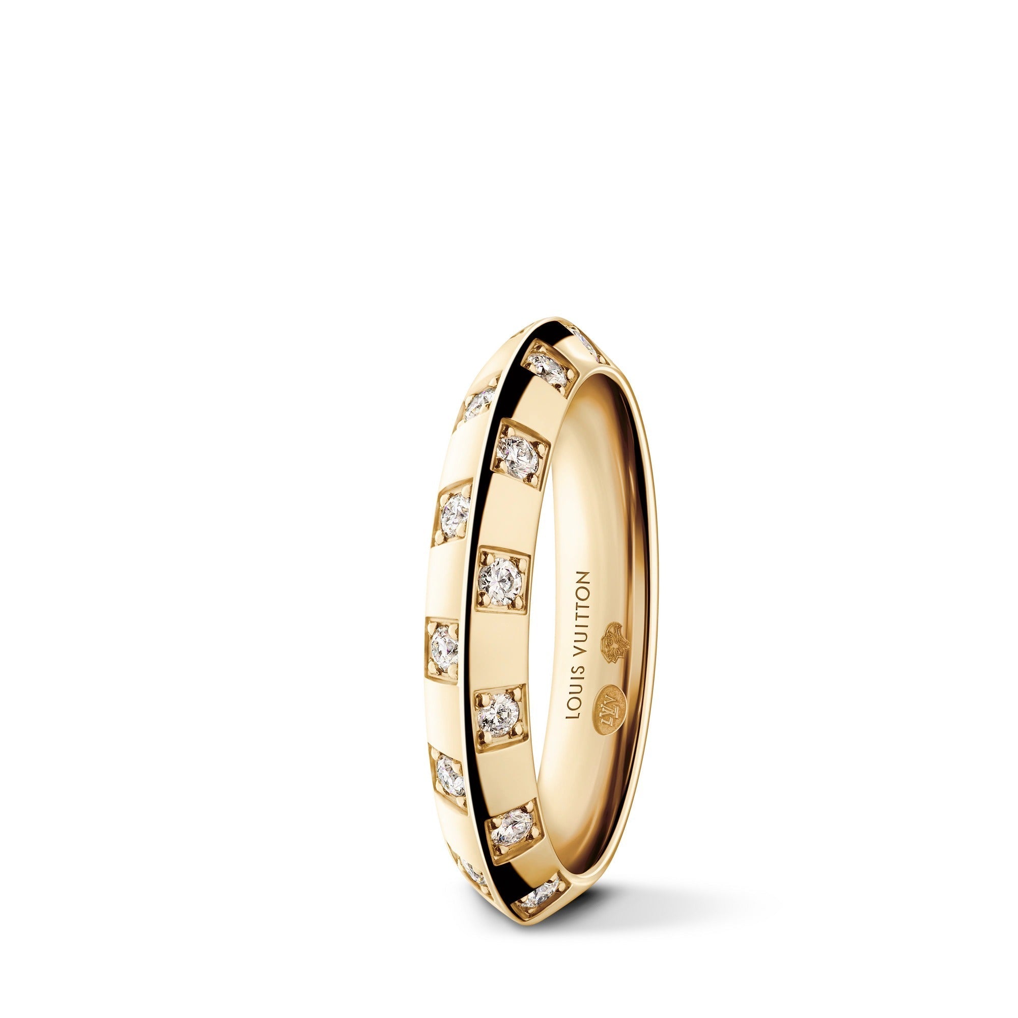 Le Damier de Louis Vuitton Small Ring, Yellow Gold and Diamonds