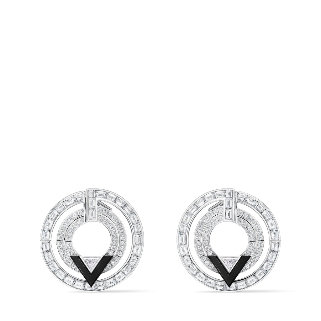 Pure V Hoops, White Gold, Onyx and Diamonds