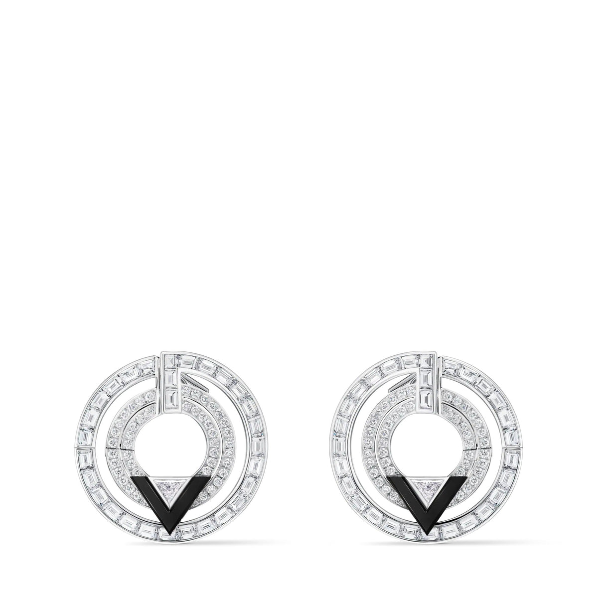 Pure V Hoops, White Gold, Onyx and Diamonds
