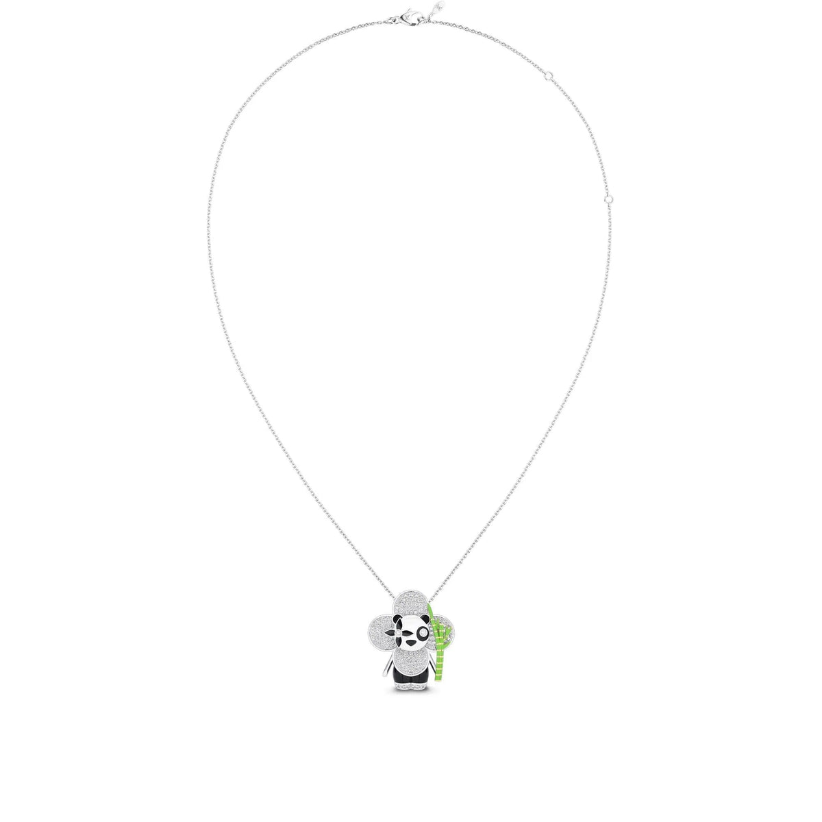 Vivienne Panda Pendant, White Gold, Yellow Gold, Onyx, Lacquer & Diamonds