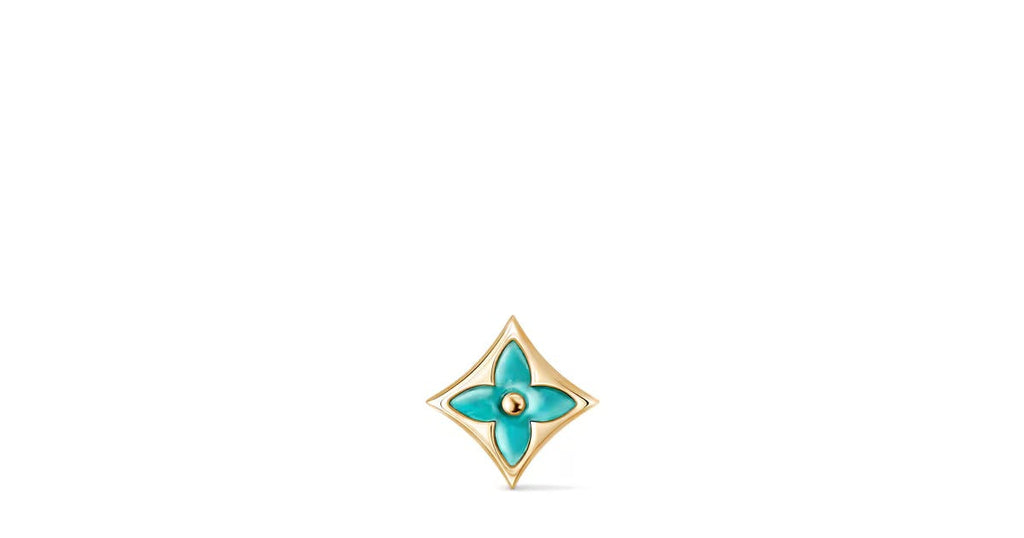 Color Blossom BB Star Ear Stud, Yellow Gold and Amazonite - Per Unit