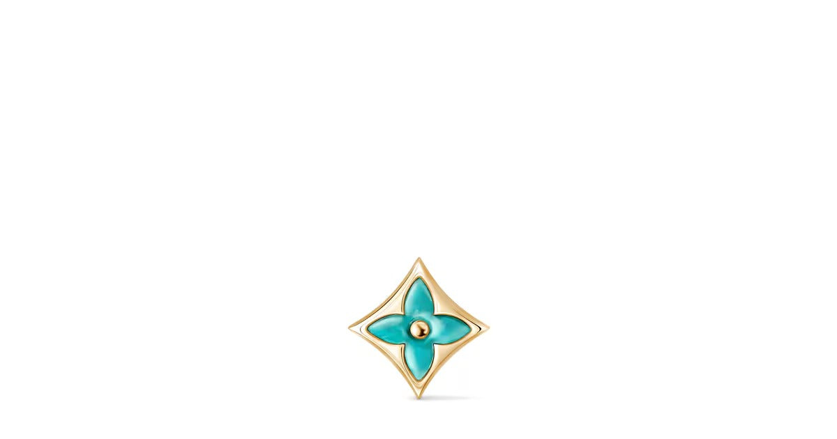 Color Blossom BB Star Ear Stud, Yellow Gold and Amazonite - Per Unit