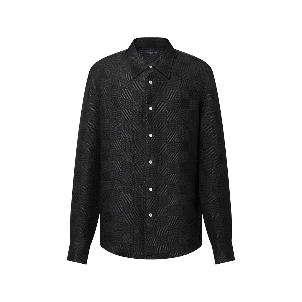 Jacquard Damier Long-Sleeved Silk Shirt